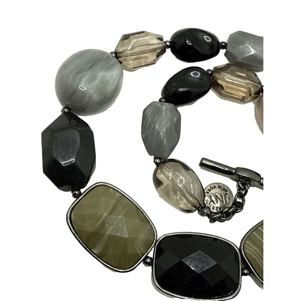 Jones New York JNY Chunky Bead Choker Necklace Olive Black Gray Statement 17-19